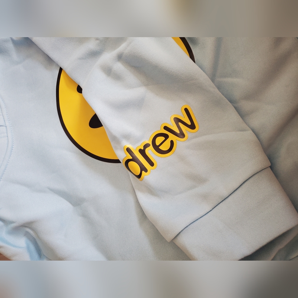 DREW happy face light blue hoodie sweater Justin Bieber smiley like face XXL - Picture 4 of 5